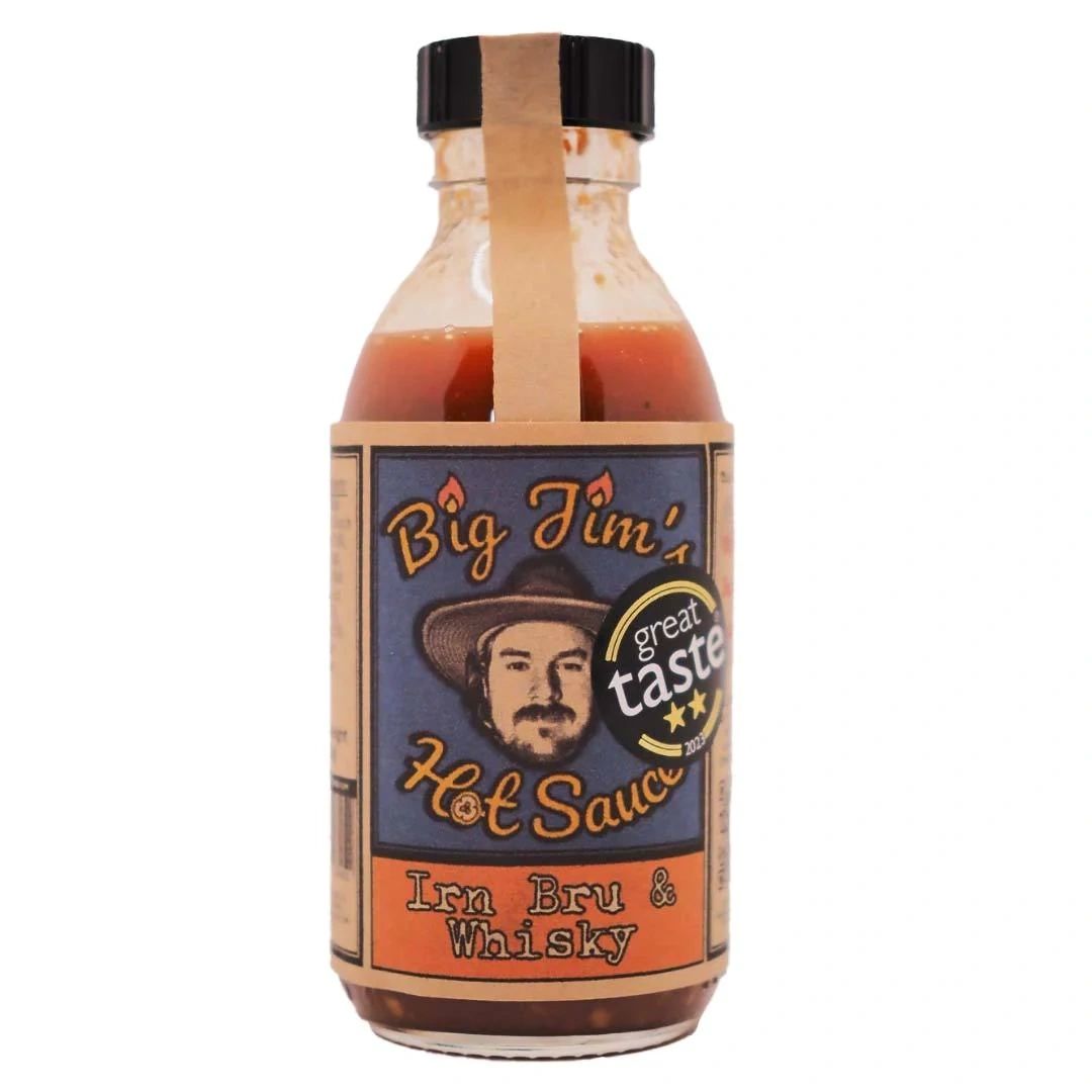 bottle of Big Jim's Kitchen Irn Bro and Whisky hot sauce